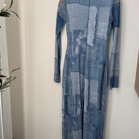 Zara Denim Print Long Sleeve Dress Size S - Picture 6 of 16